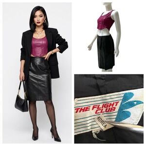 Vtg 90's The Flight Club Leather Pencil Skirt Small Office Siren Gorpcore Korea